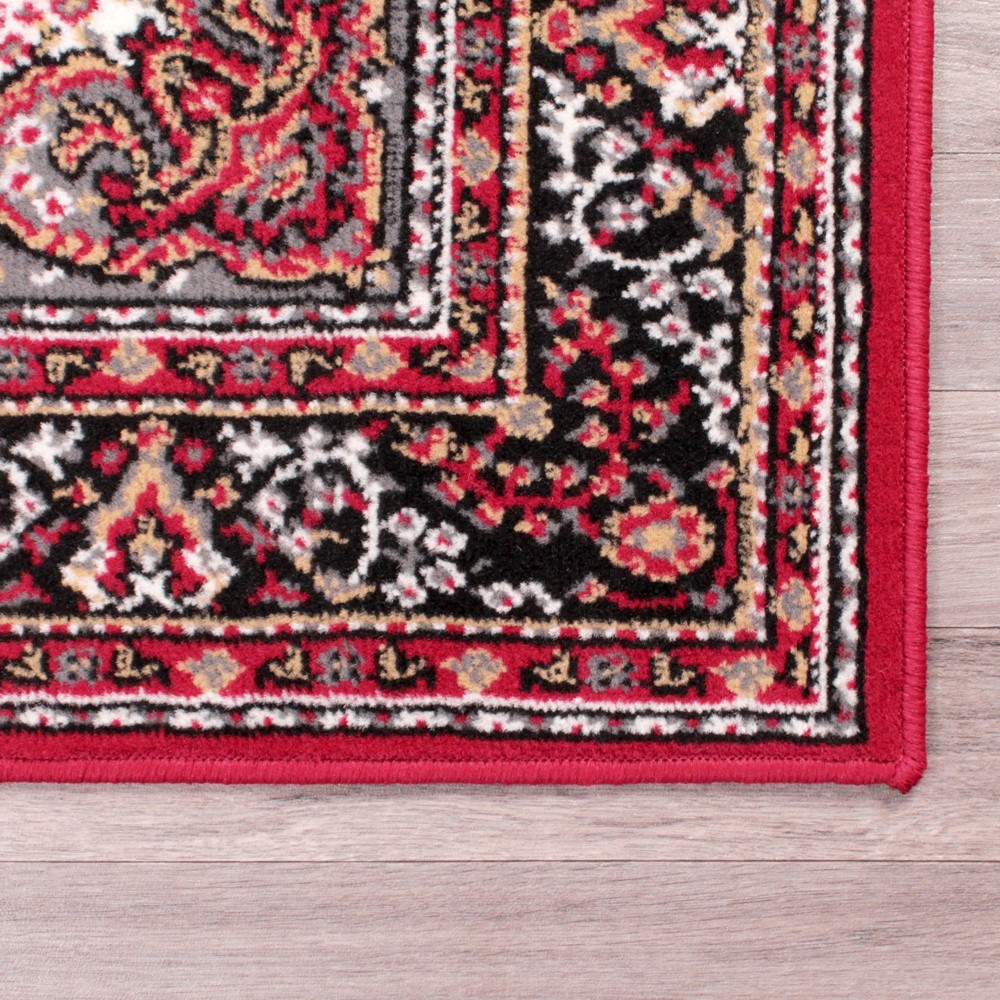 Traditional Poly Lancashire Medallion Border Runner Rugs in Red